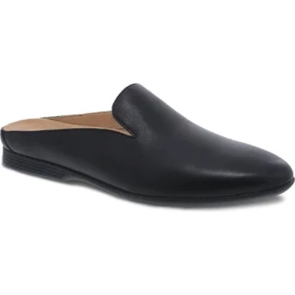 Dansko Lexie Slip-On Black Leather Mule Comfortable Flat Shoes with Arch Support - Picture 1 of 8